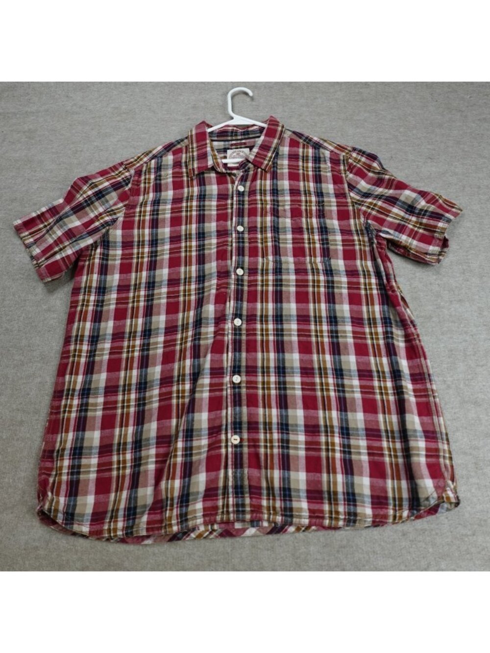 Fat Face Mens Shirt XL Red Plaid Short Sleeve Linen Blend